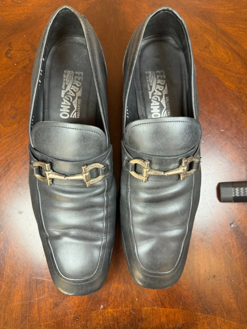 Salvatore Ferragamo‎ Black Leather Horsebit Slip-On Loafers